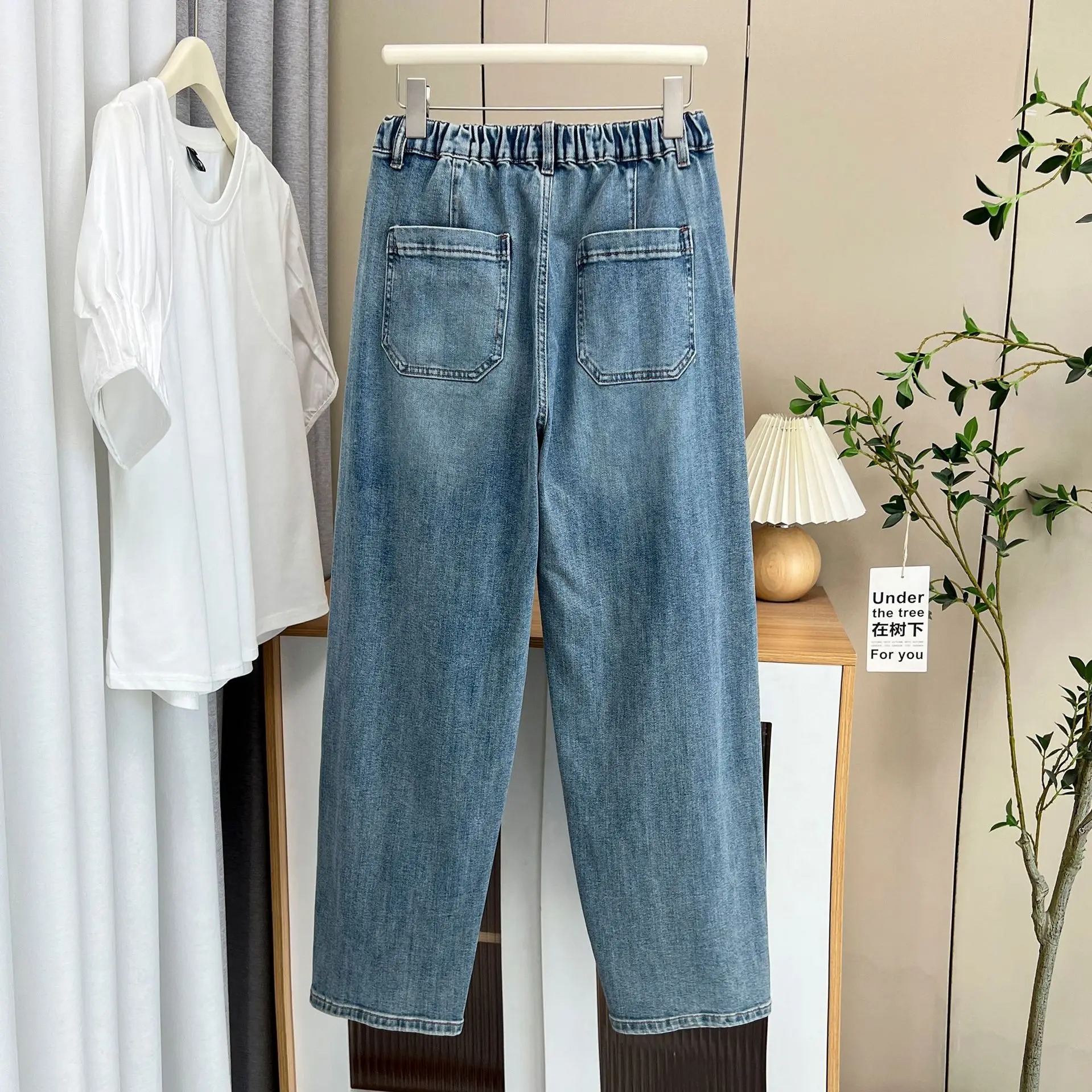 2025 Spring Autumn Boyfriend Jeans New 100kg Premium Design Curved Plus Size Women Denim Harem Long Pants 107