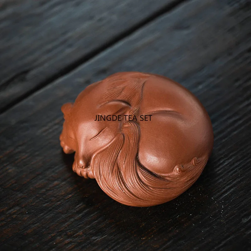 Yixing Yixing Purple Clay Tea Pet Lucky Fox Animal Tea Statue Home Tea Table Decoration chinese