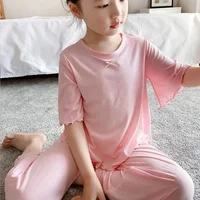 Ensembles d'été pour filles, ensemble fin à manches courtes pour enfants, vêtements de maison pour filles, pyjama de couleur Pure 3