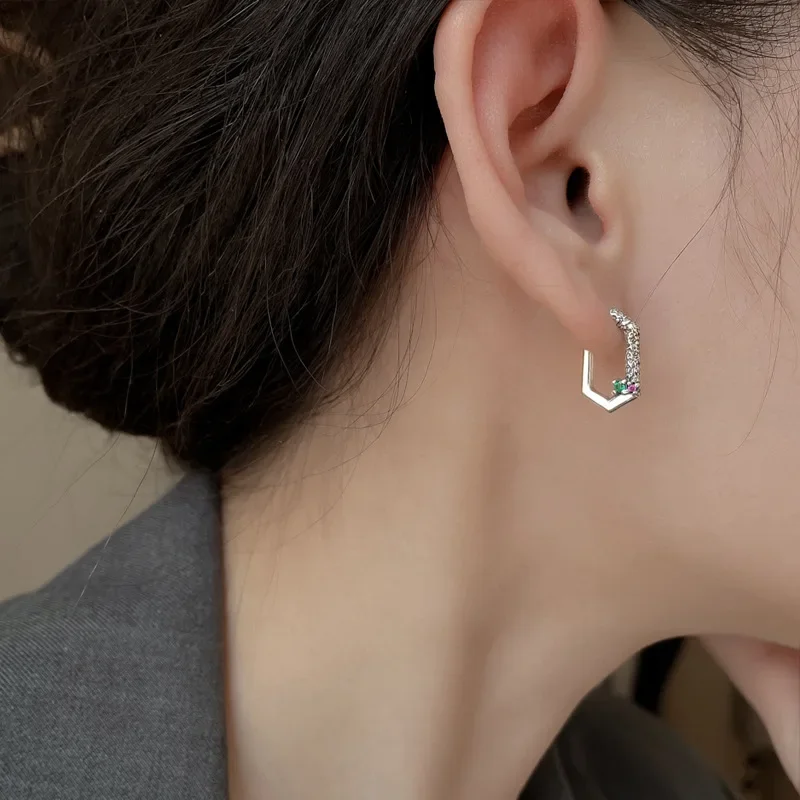 

925 Sterling Silver Lava Colorful Zircon Crystal Irregular Stud Earrings For Women Wedding Party Jewelry Gift Female Pendientes