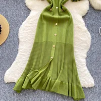 YuooMuoo Brand Fashion Vintage Knitted Long Dress Spring Summer Women Elegant V-neck Ruffled Bodycon Sweater Dress Party Vestido - Image 6