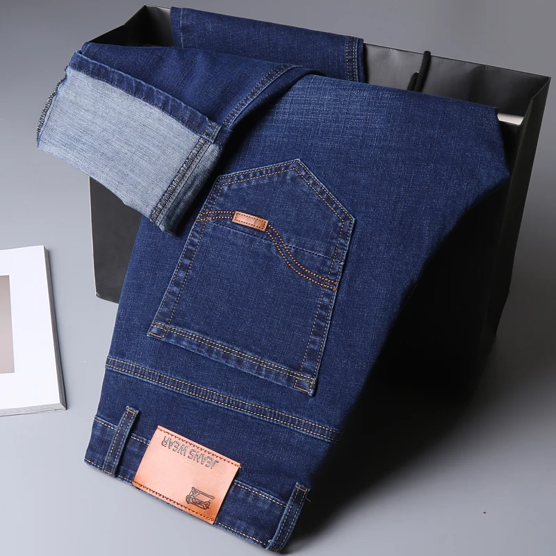 New Men's Fashion  Business Casual Stretch Slim Jeans Classic Trousers Denim Pants Male Black Blue 3