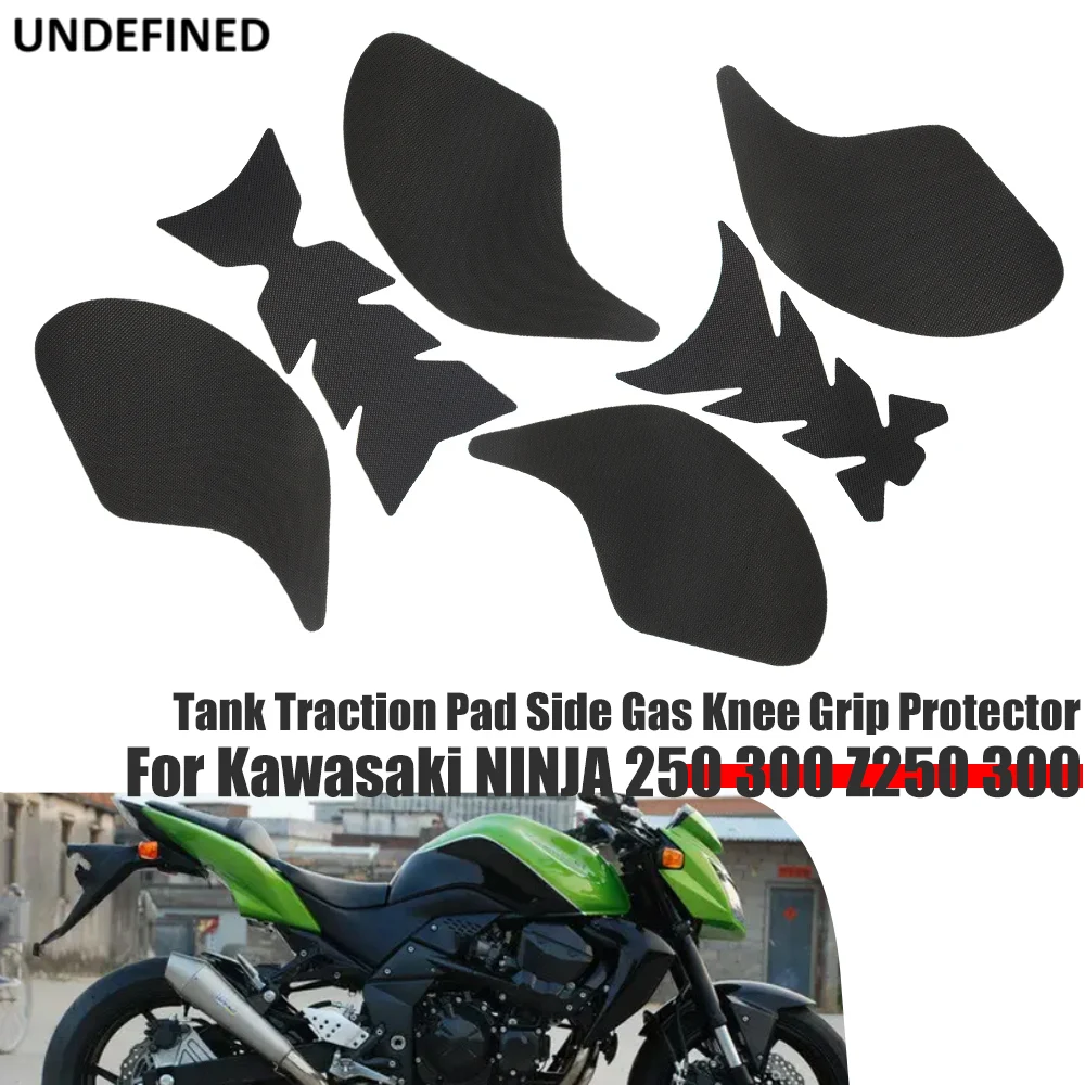 For Kawasaki Ninja 250 300 Z250 Z300 Tank Sticker Traction Pad Side Fuel Knee Grip Protector Anti Slip Decal Motorcycle Black