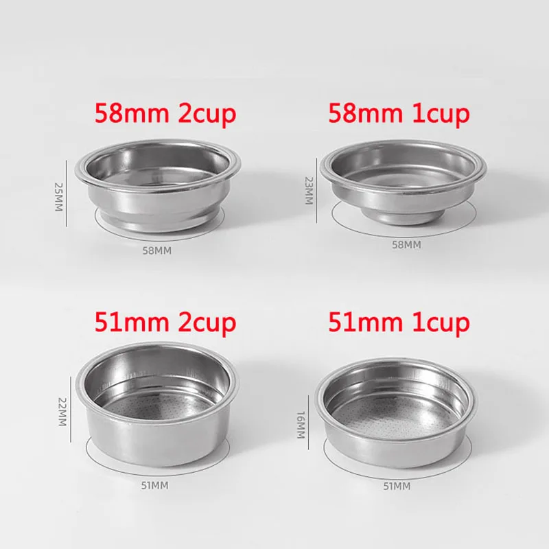 Pressurized Single/Double Cup Coffee Filter Basket for Espresso Portafilters (51mm/58mm)