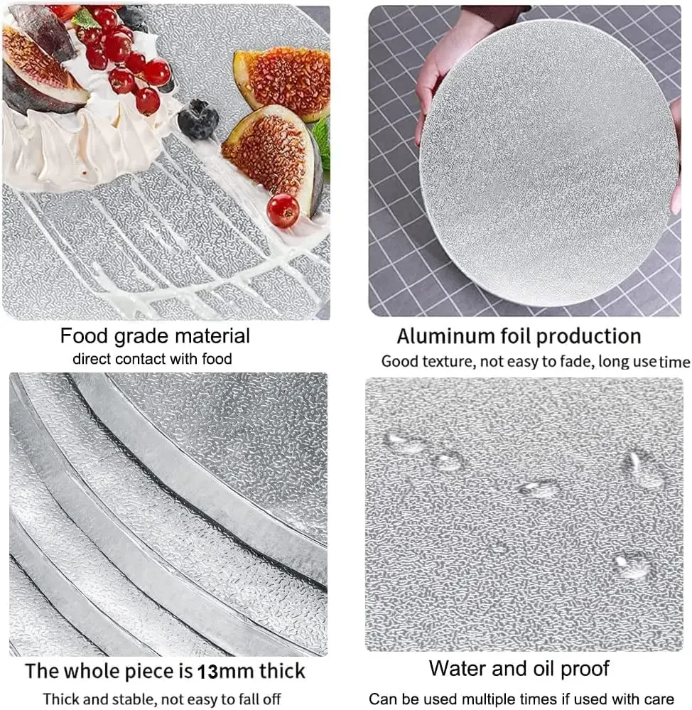 4pack Silver Cake Drum Round 12Inch Cake Boards 1.3cm Thick Smooth Edges for Multi Tiered Birthday Wedding Party Board