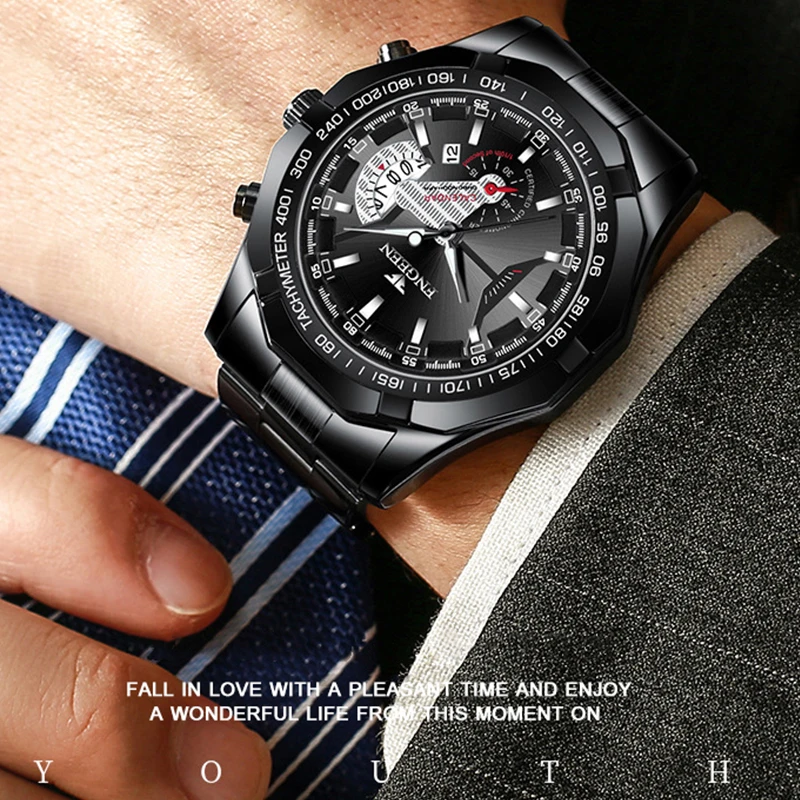 FNGEEN Fashion Ultra-thin Luxury Men's Watches Stainless Steel Band Fashion Waterproof Quartz Watch For Man Calendar Watch S001 6