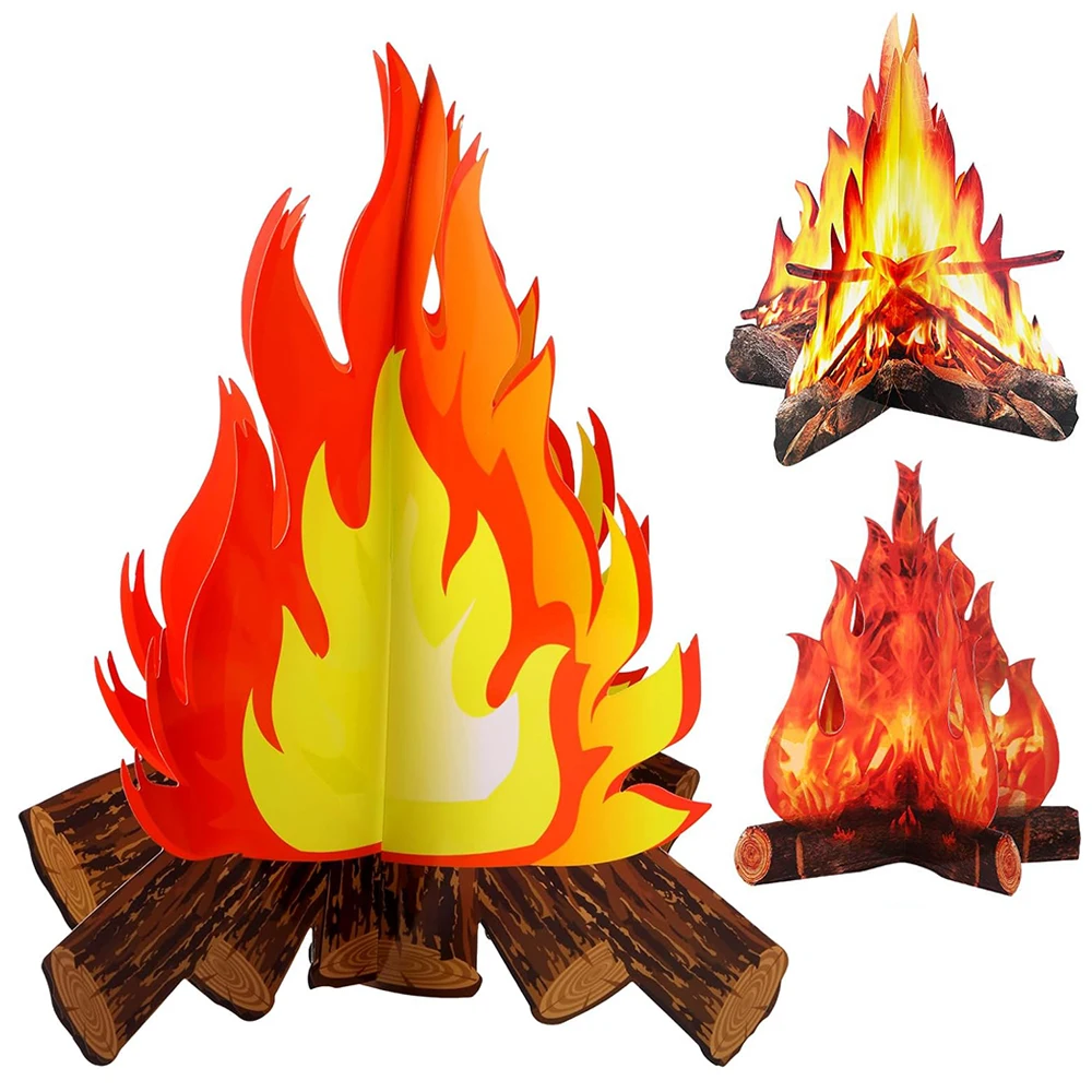 3D-dekoratives Feuer aus Pappe, gefälschtes Lagerfeuer-Mittelstück, künstliche Flammen für Feuerthema, Geburtstagsdekorationen, Kaminzubehör – Detail 6