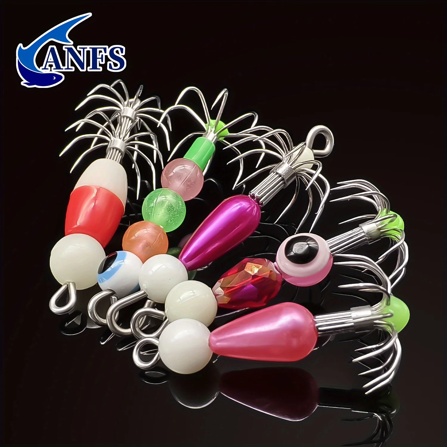 ANFS 2 Stück/5 Stück Glow Squid Jig Hooks Kit, leuchtende Tintenfisch Jigs Köder Angeln Tintenfischhülse Kunstköder mit Tackle Box – Detail 2