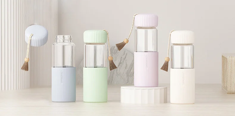 Description Picture 4 of item350ml Small Transparent Glass Water Bottles For Girls Creative Drink Kawaii Water Bottle With Student Portable Travel Tea Cup