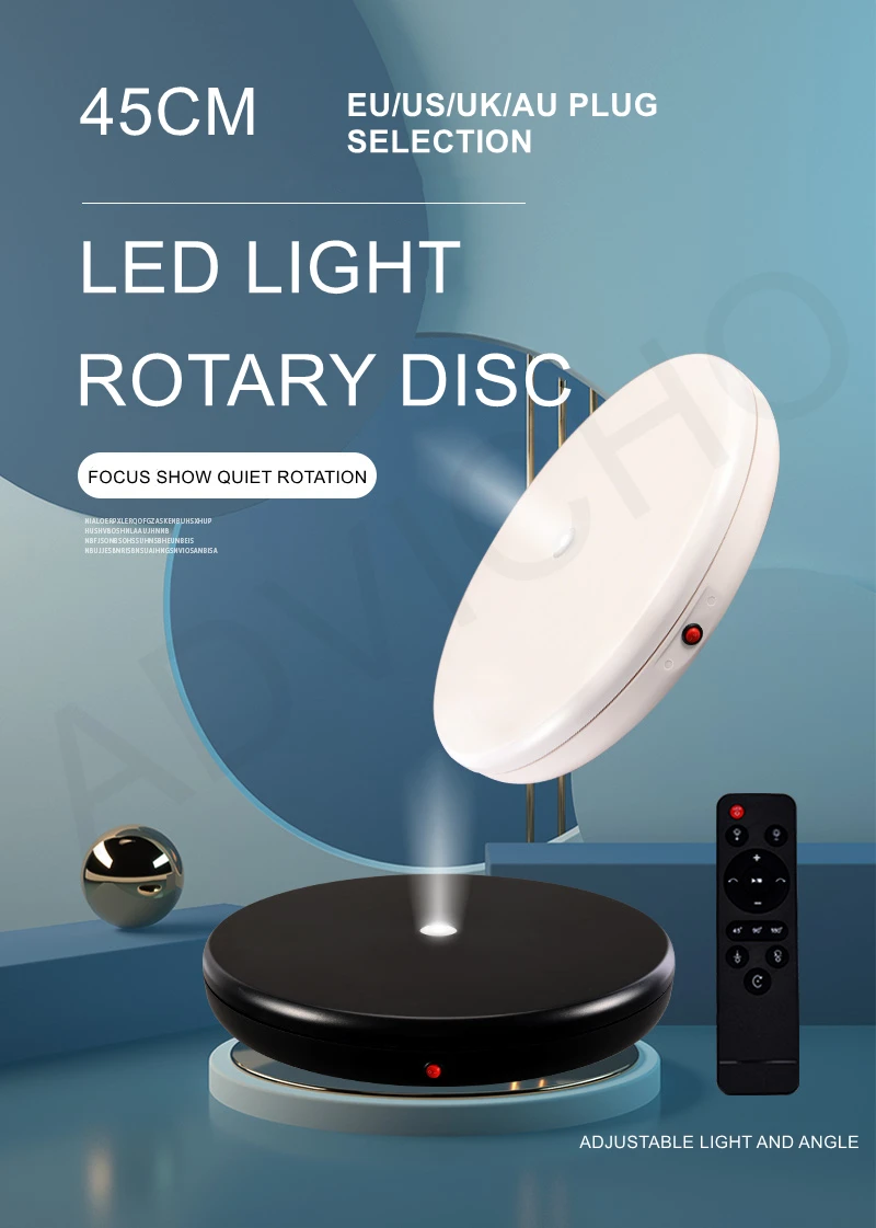 45cm Remote Control Turntable LED Light Electric Rotary Disc 100KG Load Live Broadcast Photography Exhibition Table 360° Mute