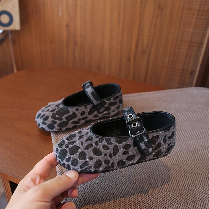 Girls Leather Ballet Flats Shoes Animal Prints Soft Sole