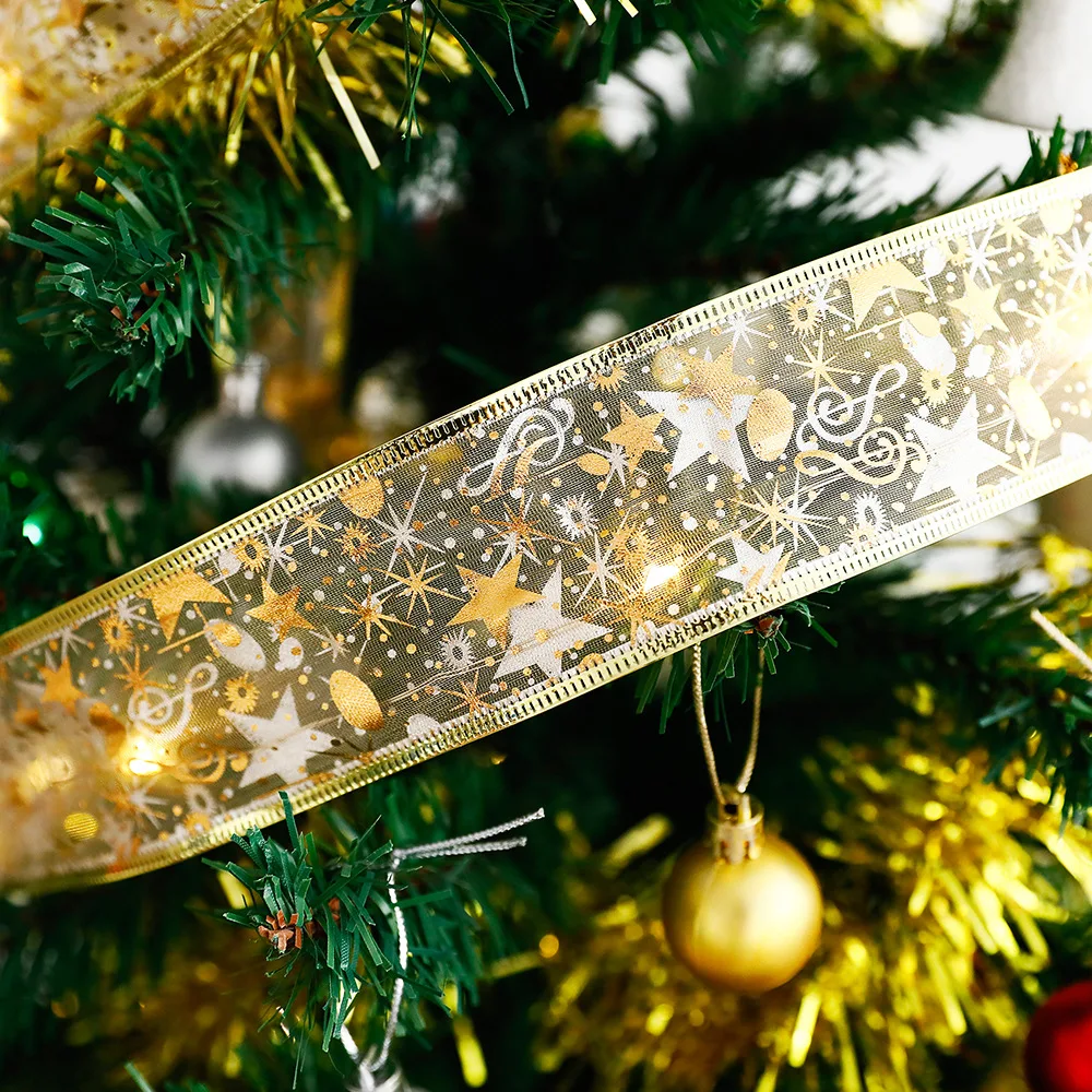 Christmas Decoration LED Ribbon Lights Tree Ornaments DIY Lace Bows String Light