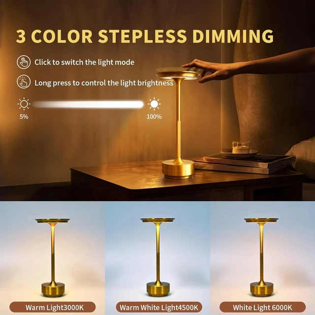 Lampe décorative Simple en alliage d'aluminium, veilleuse LED à intensité variable infinie, lampe de bureau tactile rétro Portable et Rechargeable 2
