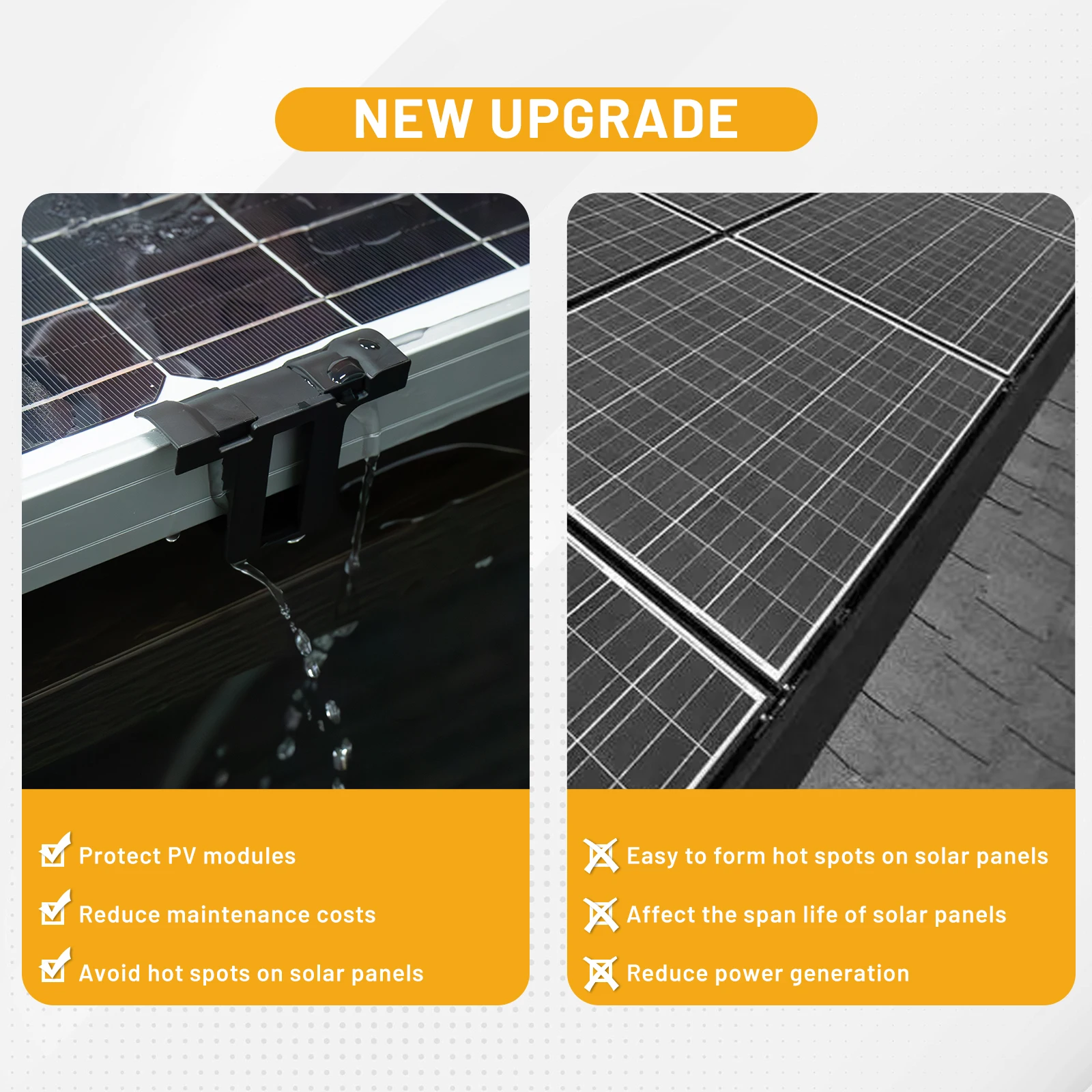10pcs Solar Panel Water Drainage Clips ABS Roof Solar Photovoltaic Panel Water Drained Away Clip Guide & Mud Clamp Auto Remove