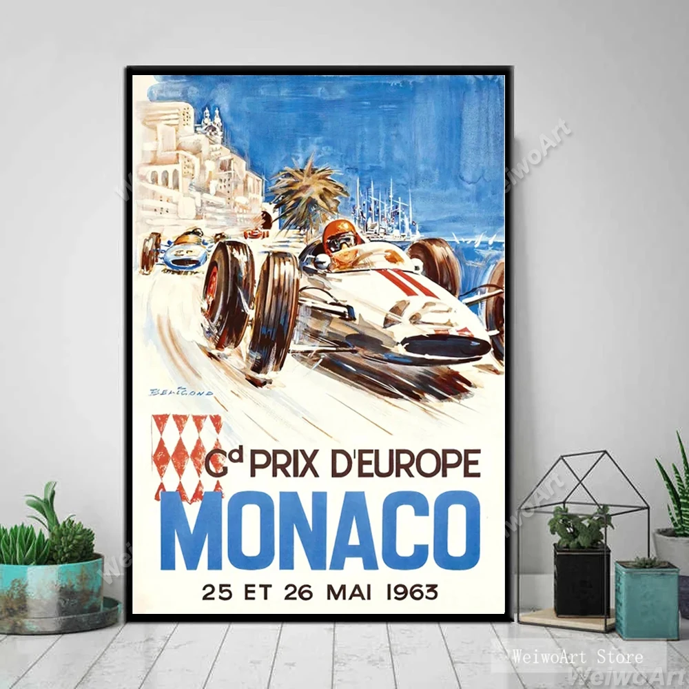 Monaco Grand Prix 1963-67 Poster Canvas Wall Art Vintage Motor Racing F1 Pittura Retro Formula 1 Car Picture Room Home Decor