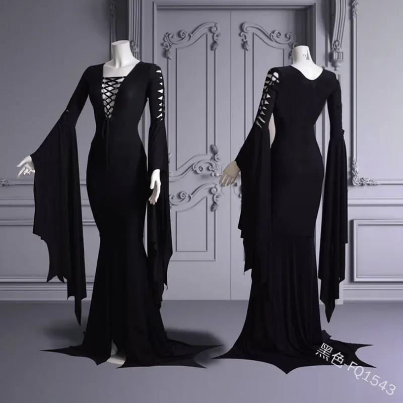 Plus Size Wtich Ghost Costume Gothic Floor Train Dress Vampire Vintage Morticia Addam Bandage Cosplay Gown Robe