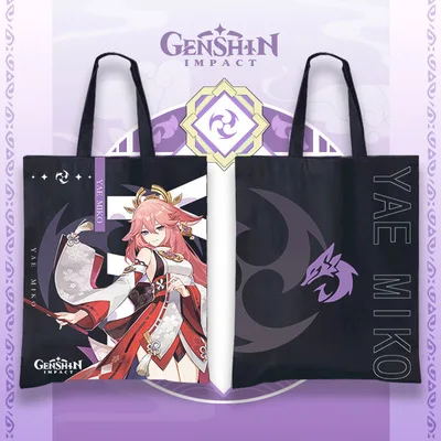 Genshin Impact Anime Cosplay Baal Kazuha Canvas Tote Bag Zhongli Yoimiya Xiao Ayaka Ganyu Hu Tao Klee Kids Collection Gifts Yae Miko B