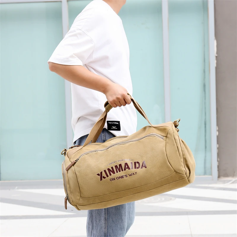 Travel Bag Male Large Capacity Canvas Travel Bags Men Fitness Sports Training Handbag With Shoes Pocket Shoulder Bag XA32M