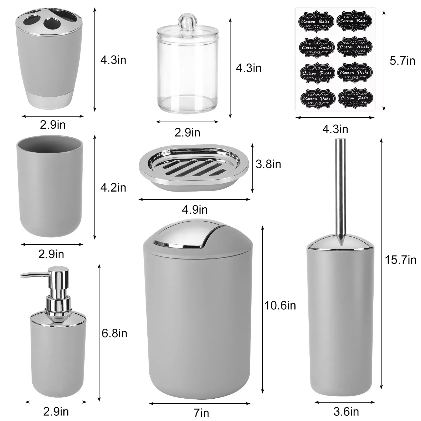 Bathroom Accessories, 8 Piece Bathroom Accessories Set with Trash Can, Toothbrush Holder and Cup, Soap Dispenser and Dish
