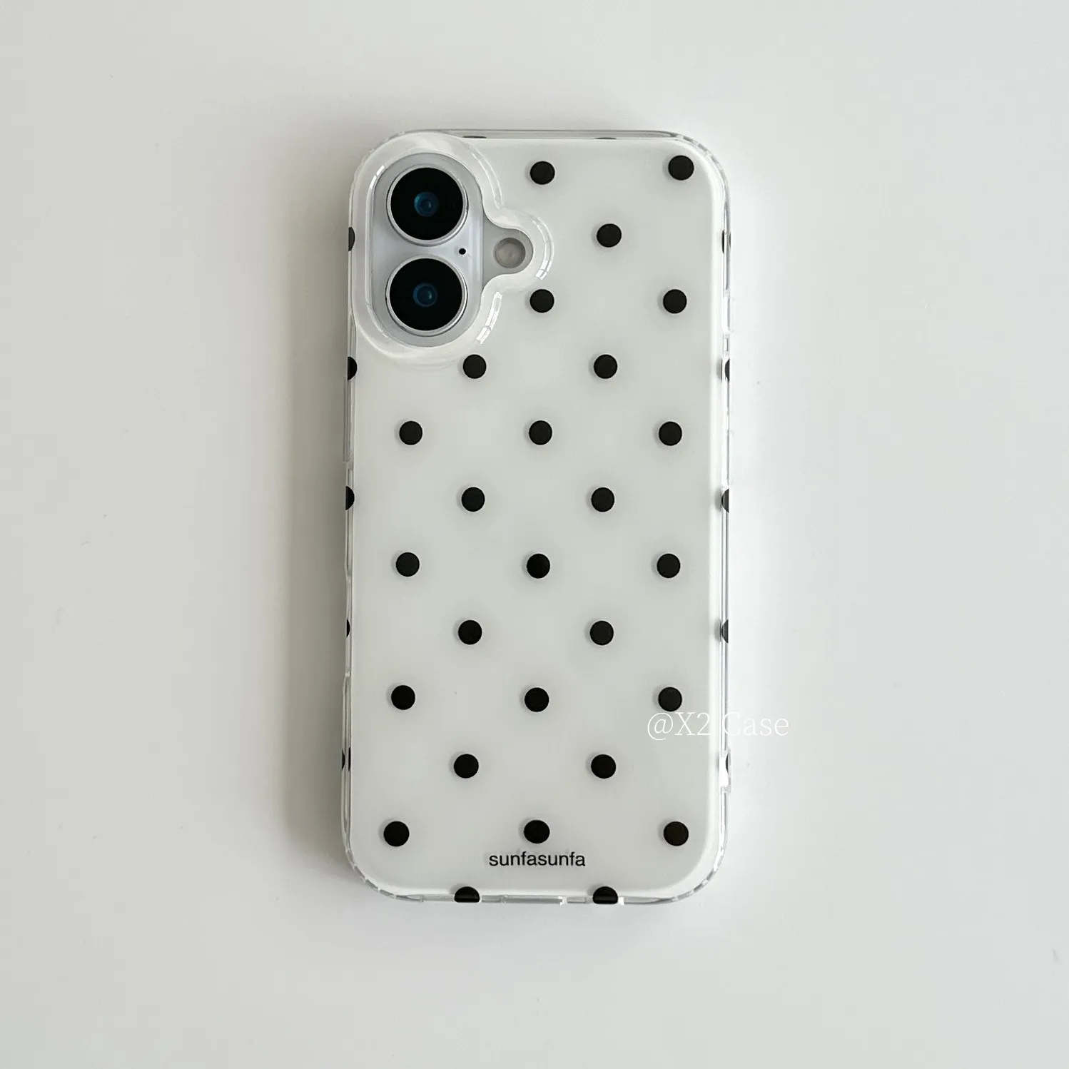 Chic Black & White Polka Dot Phone Case with Feather Texture Back Cover