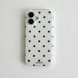 Chic Black & White Polka Dot Phone Case with Feather Texture Back Cover - Samsung S23 5G (YSK - 385HWX42A1)