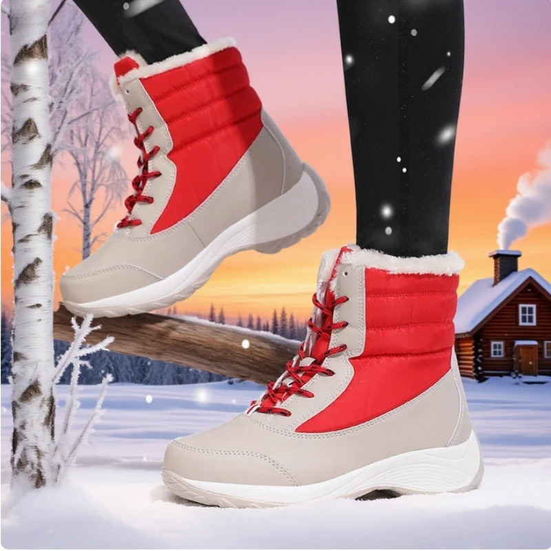2025 Winter Snow Boots for Women Warm Fur Lined Waterproof Non Slip Mid Calf Boots Fashion Outdoor Skiing Walking Shoe for Women