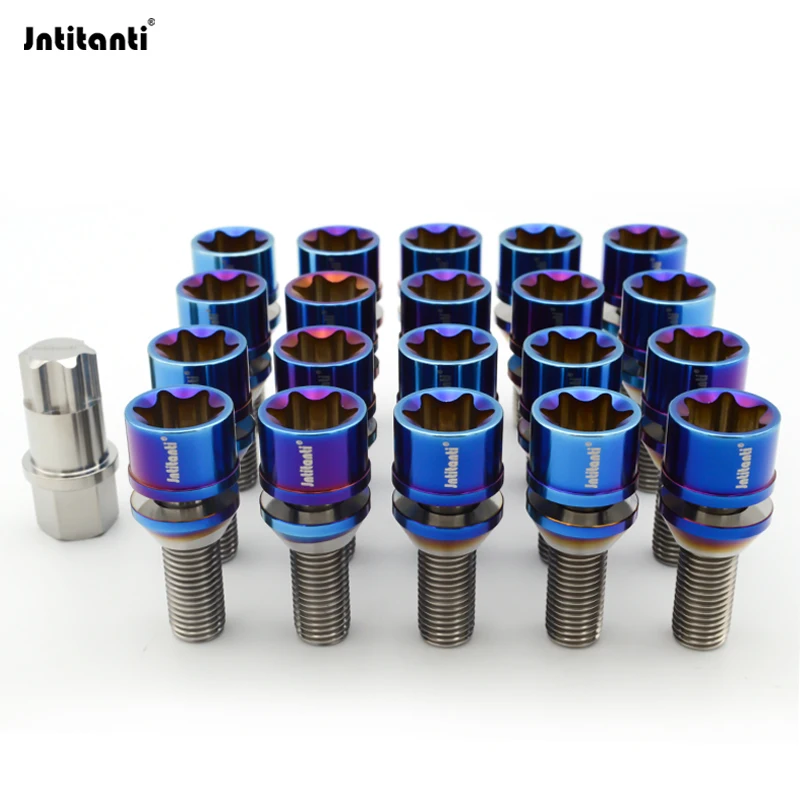 10.9 Grade Anti-Theft Gr.5 Titanium Alloy Torx BMW Wheel Bolt 4pcs+1key M12X1.5 x28-45mm and M14X1.25x28-45mm Jntitanti Factory