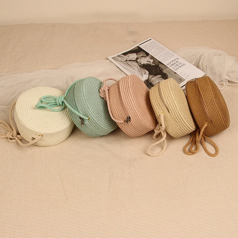 Summer Round Straw Bag For Women Woven Handmade Shoulder