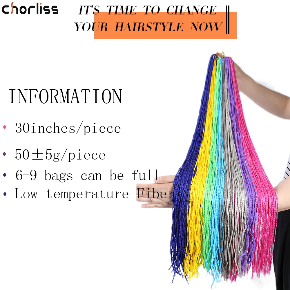 Chorliss Zizi Braids Crochet Box Braids Crochet Hair Bundles Synthetic Hair Extensions Purple Black Pink Brown Zizi Braid Hair 2