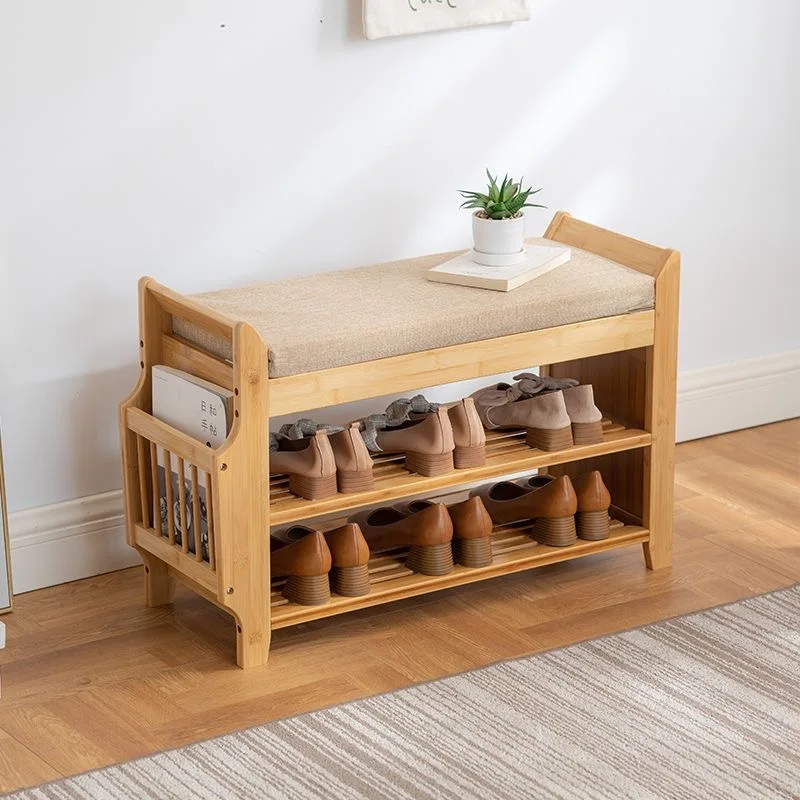 Wooden Shoe Rack Home Shoe Rack Wooden 1-Tier Shoe Storage Organizer Holder  Padded Seat Living Room Furniture Shoes Cabinets for Bedroom and Living