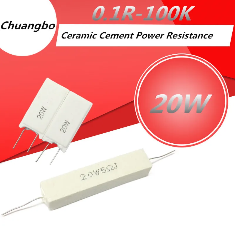 5/Pcs 20W Cemento Ceramica Di Potenza Resistenza 0.1-100K 0.33 1 0.5 2 2.2 3 3.3 4 5 8 10 30 33 50 100 200 300 470 680 820 1K 50K Ohm