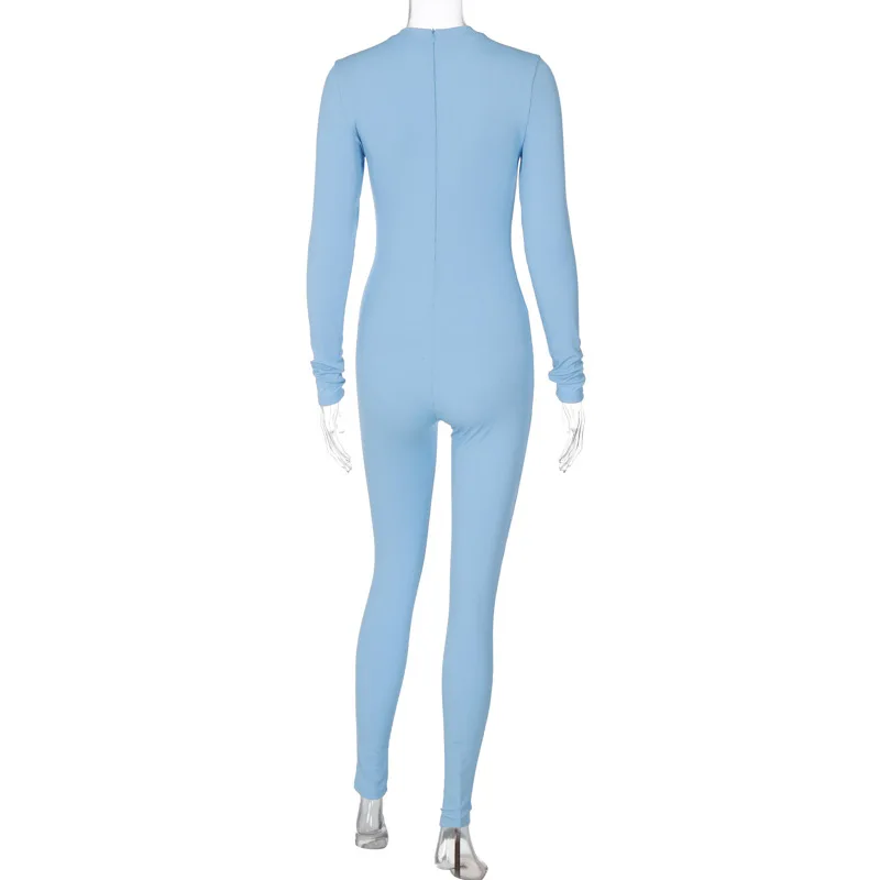 BKLD Fall Clothing Women 2023 New Fashion Solid Color Slim Fit Jumpsuit Night Club Outfits Round Neck Long Sleeve One Pieces