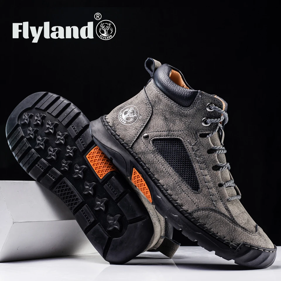 FLYLAND 남성용 클래식 빈티지 캐주얼 부츠, 부드러운 피부 친화적 느낌, 프로스트  가죽, 수제 비즈니스 앵클 부츠