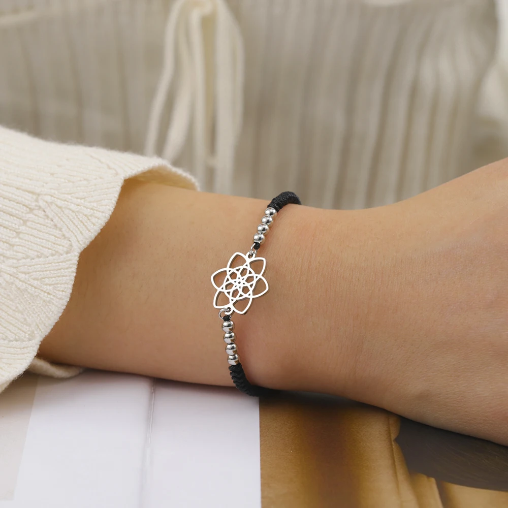 Dawapara Vintage Seed of Life Armband Leistungsstarke heilige geometrische Figuren Yoga Schmuck Edelstahl Paar Armband – Detail 7