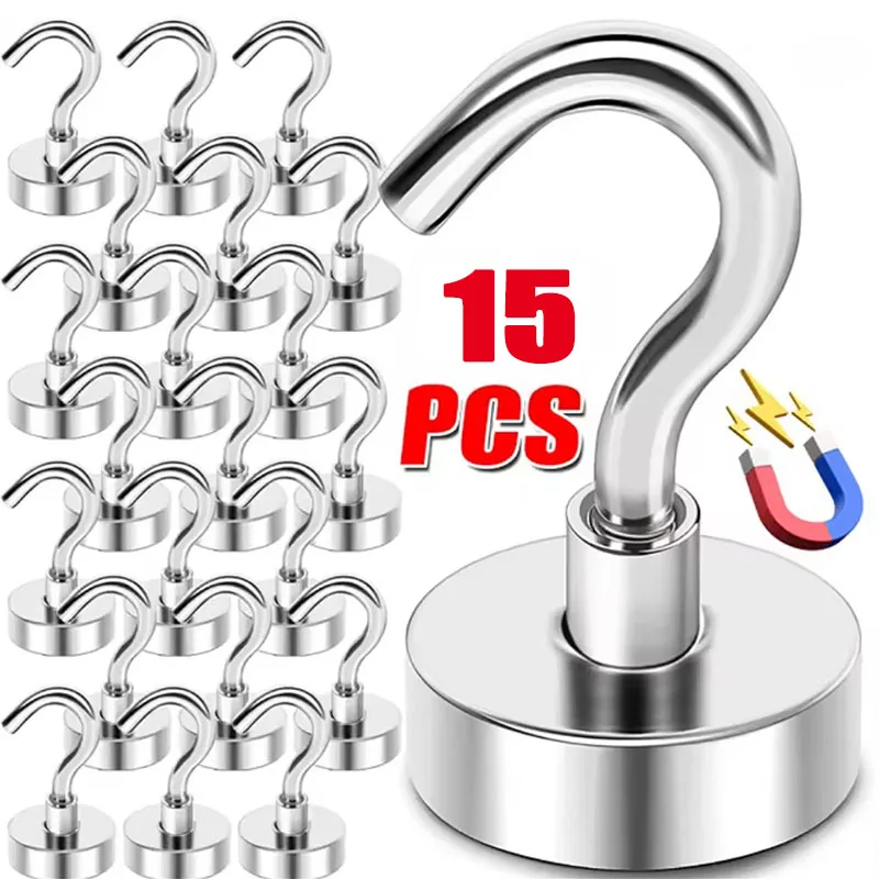 ตะขอแม่เหล็กนีโอไดเมียมแรงสูง 1/5/15 ชิ้น รับน้ำหนักได้ถึง 12 กก. 5 ปอนด์ เส้นผ่านศูนย์กลาง 20 มม. แม่เหล็กแบบเกี่ยวเร็ว สำหรับใช้ในบ้าน ห้องครัว ที่ทำงาน ฯลฯ 1