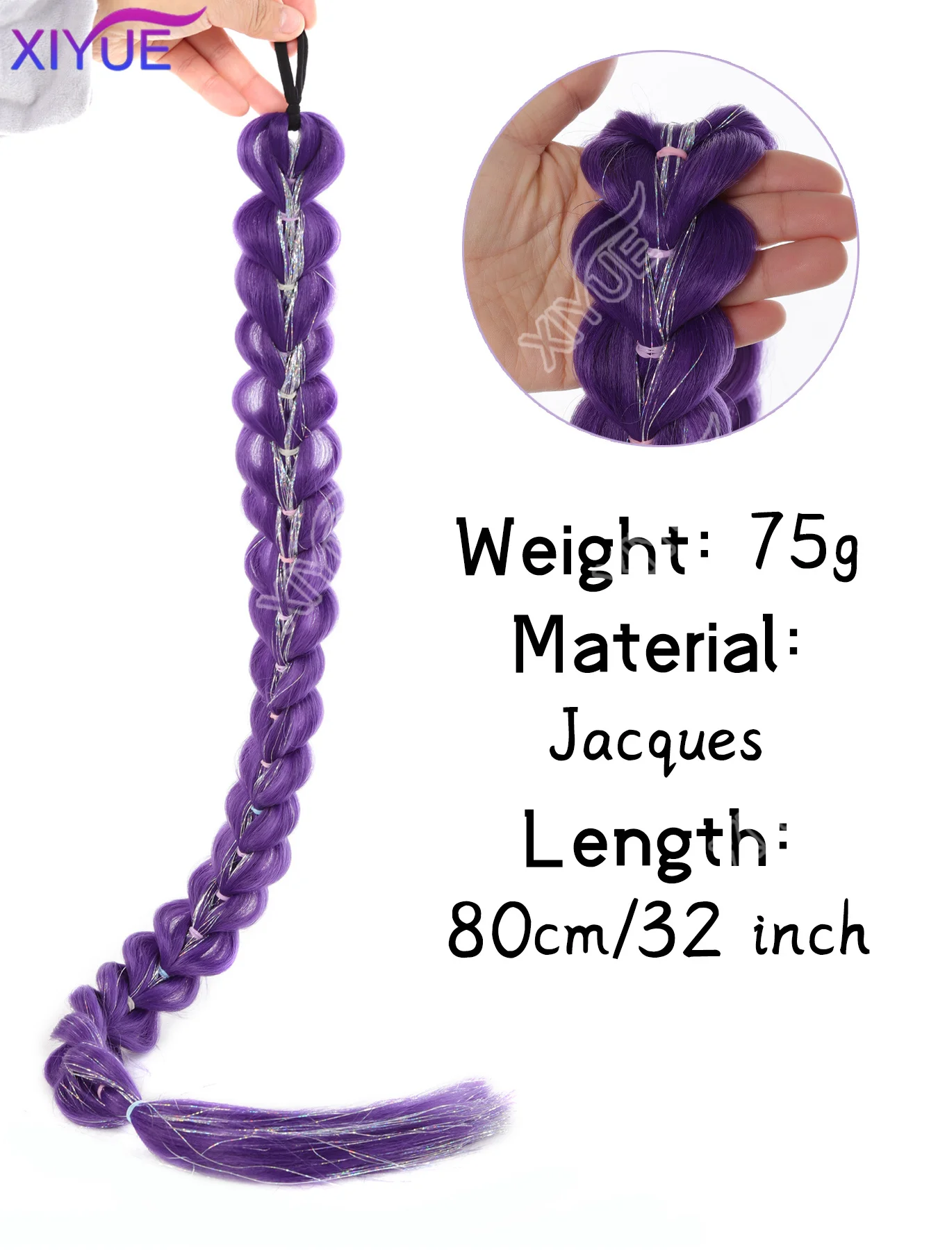 Synthetic purple+Silver thread braid wig for girls and women cosplay party Halloween gifts Ponytail wig