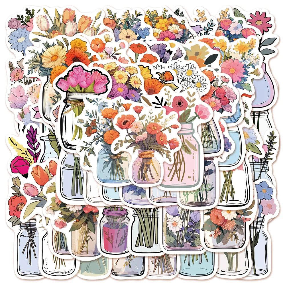 50 قطعة ملصقات زهرة الكرتون لطيف مجموعة الجمالية D...