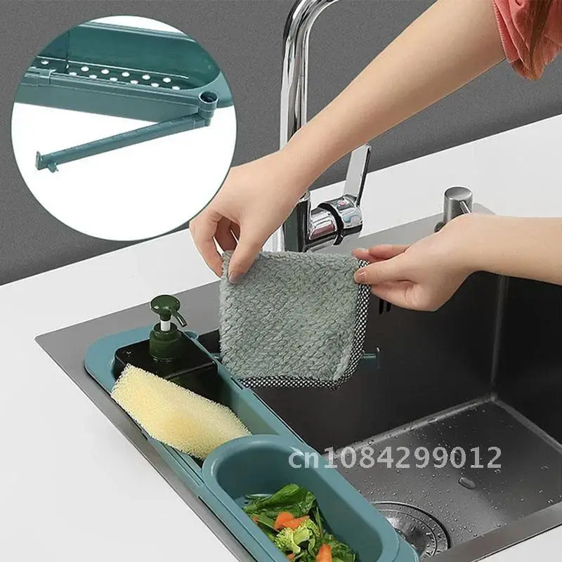 

Sink Kitchen Organizer Rack Telescopic Drain Rack Dish Washing Filter Drain Storage Basket Adjustable Sponge Soap Hanging Holder