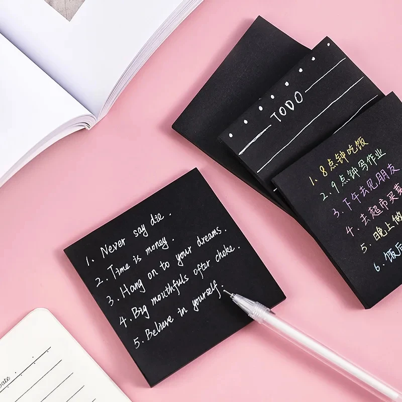 Bellissimi blocchetti adesivi neri N Times per appunti e liste di cose da fare, blocco memo, articoli di cancelleria carini per scuola e ufficio, regalo, cancelleria Kawaii - immagine 2