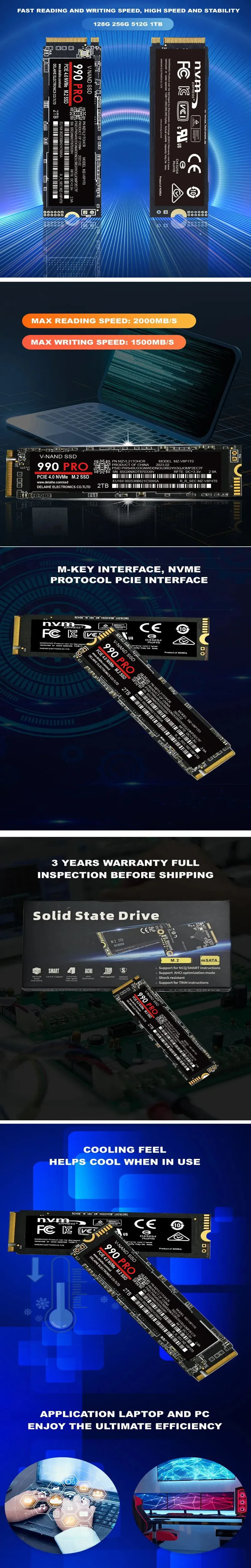 m.2 990 evo plus 990PRO 4TB M.2 SSD 500GB 1tb 2tb ssd m2 nvme pcie Internal Solid State Hard Drive inch Laptop Desktop TLC ps4