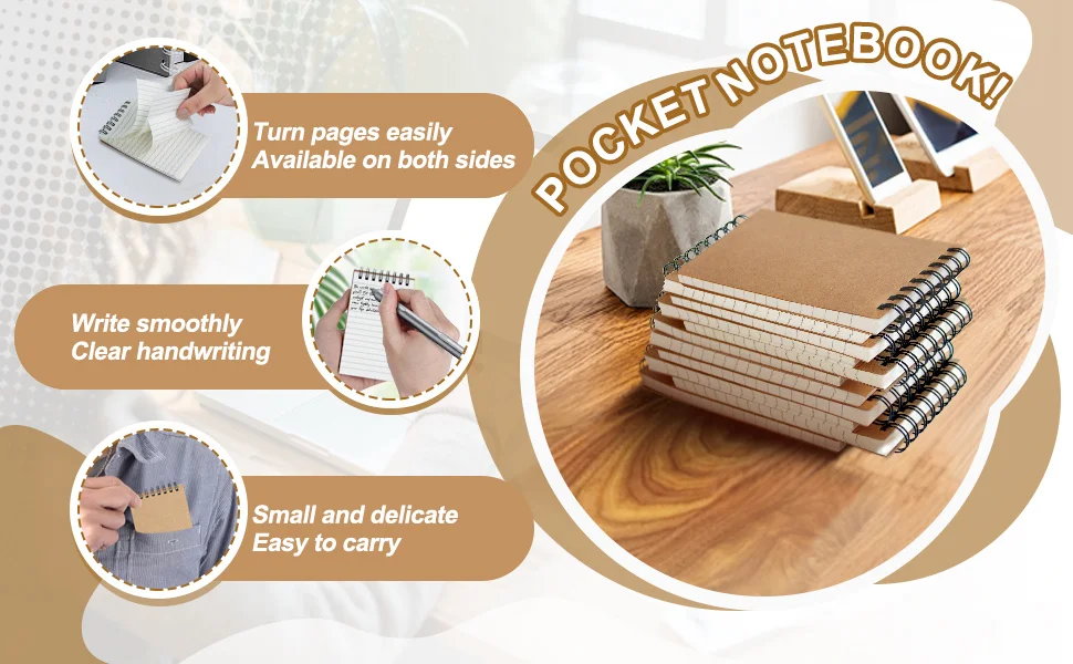 Spiral-Bound Pocket Notebooks - Lined Mini Notepads for Home School or Office