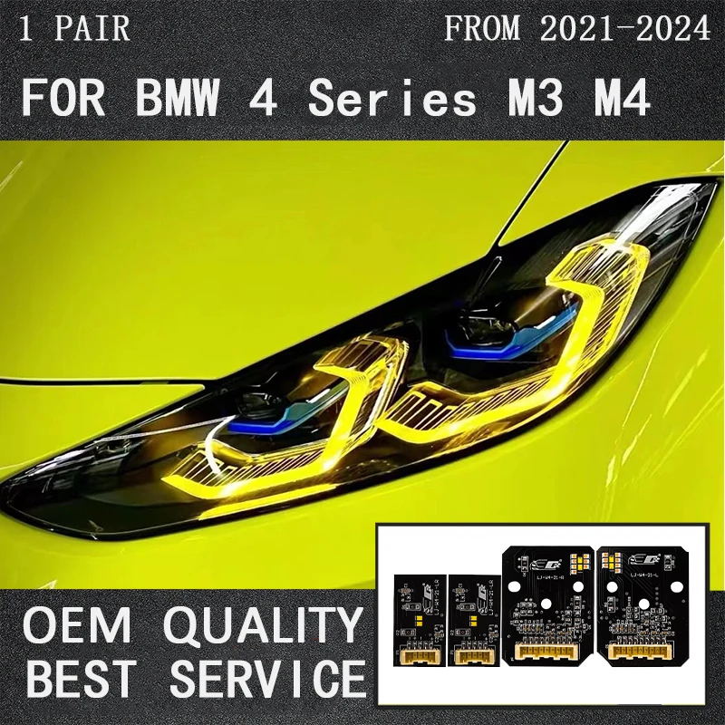 노란색 DRL LED 모듈 보드 세트, BMW M3, G80, M4, G82, G83, G22, G23, G26, 레이저 라이트, 미국 EU 스펙 2021, 주간 헤드 라이트