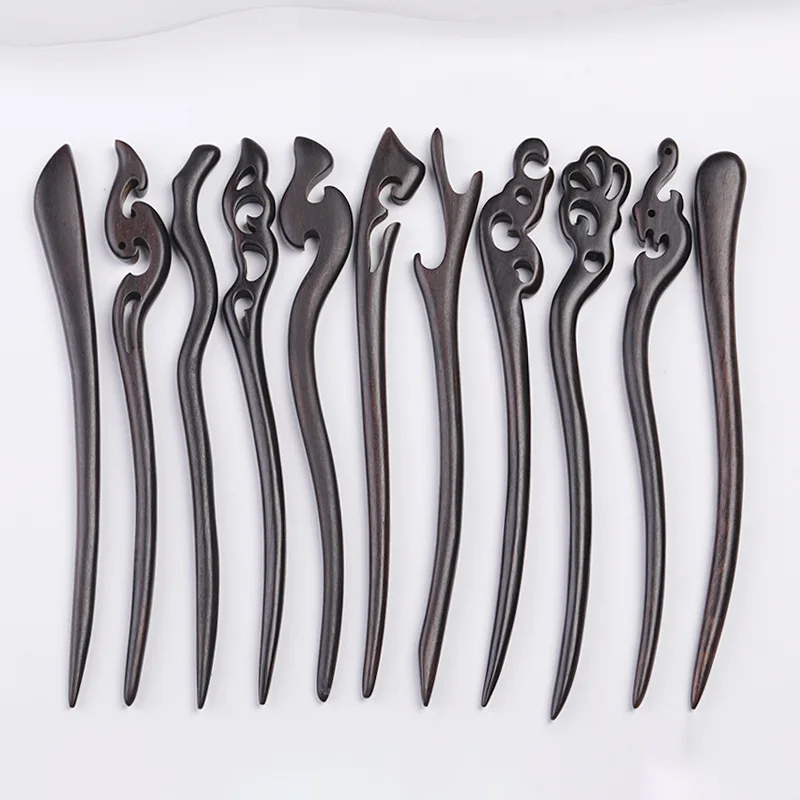 Vintage Black Wood Bridal Hair Sticks For Women Hair Ornaments Ethnic Wooden Pins Clips Head Jewelry Accessories hair stick