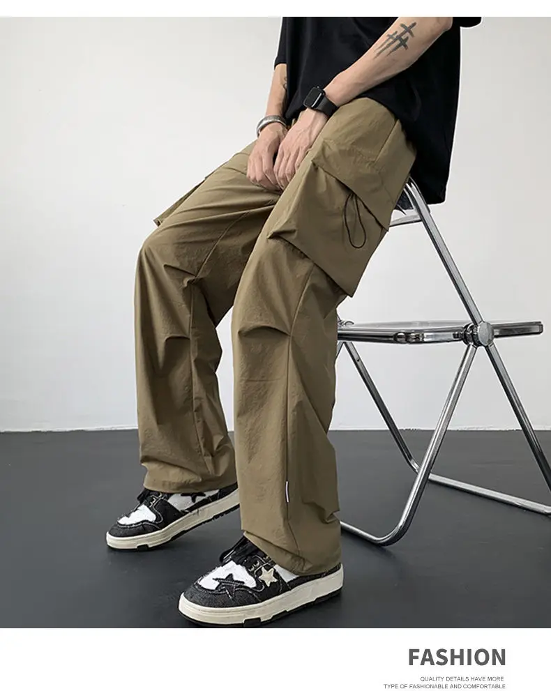 Neue 2026 Frühling/Sommer Herren Freizeithose aus Eisseide – Streetwear, einfarbig, gerade geschnitten, große Größen M-5XL, Outdoor, locker, dünn, Jogger – Detail 8
