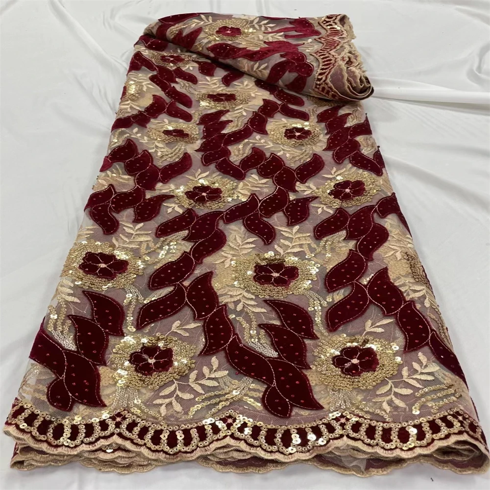 

Velvet Lace Fabric 2023 Exclusive Sequined French Wedding African Lace Fabric Luxury Sequin Lace Fabric For Dress RC-0190