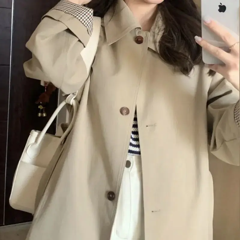 Turn-down Collar Trench Women New Korean Style Autumn Students Coats All-match Long Single Breasted Comfortable Chic Fashion
