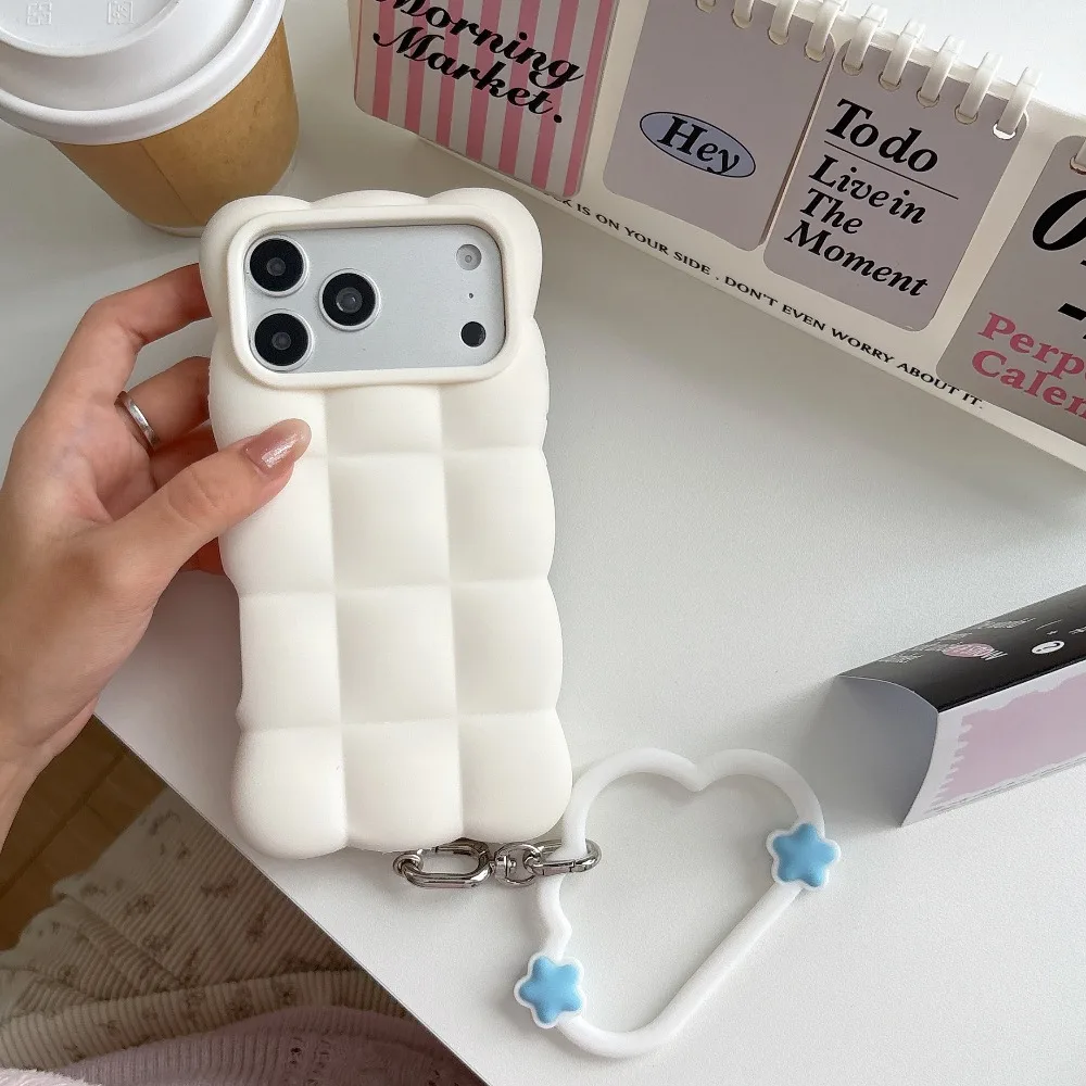 Cute Cloud Puffy Grid Silicone Phone Case - Soft Shockproof Protective Cover