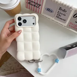 Cute Cloud Puffy Grid Silicone Phone Case - Soft Shockproof Protective Cover for iPhone 14 (CaStp Wht YDK)