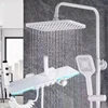 Upgrade White Hot Cold Bathroom Shower Set with LED Display Piano Keys Bath Shower Rain Shower Faucet Bathroom Accessories Brass 1