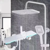 Upgrade White Hot Cold Bathroom Shower Set with LED Display Piano Keys Bath Shower Rain Shower Faucet Bathroom Accessories Brass 1